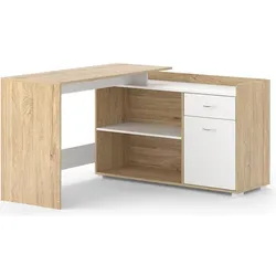 Vicco, Schreibtisch, Schreibtisch Noira, Weiss/Sonoma, 135 x 77 cm mit Schublade (135 x 77 x 115 cm)