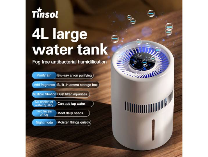 TINSOL 4L humidificateur sans brume purificateur d'air HEPA Ion négatif grande pièce élimination des odeurs purificateur d'air chambre diffuseur d'arôme