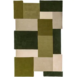 TEPPICH aus Wolle HALLEIN, in Erdtöne-Grün, Farbblöcke, 120 x 180 cm
