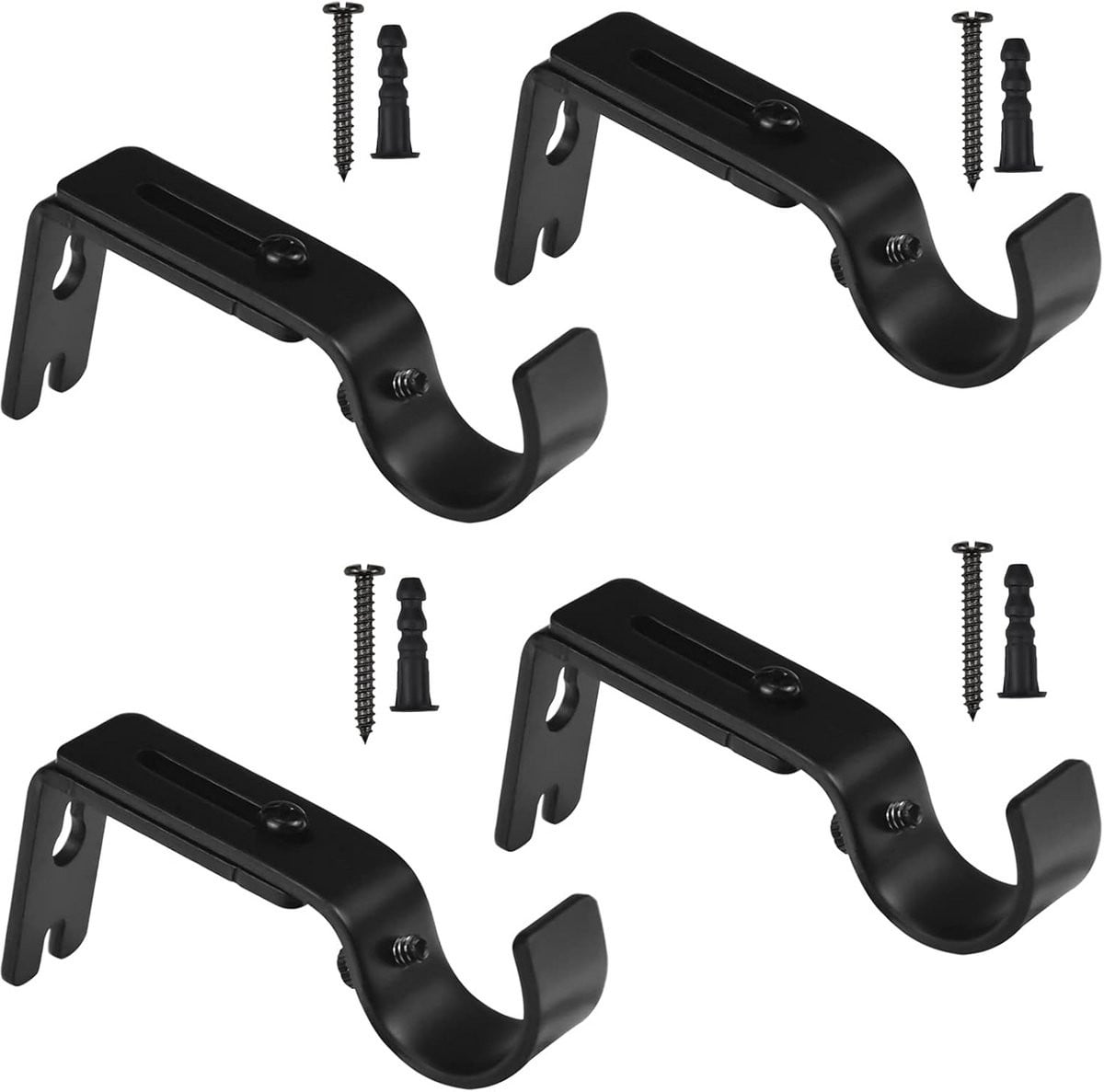 4x Verstelbare Gordijnroede Beugels Zwart Heavy Duty Metalen Houder