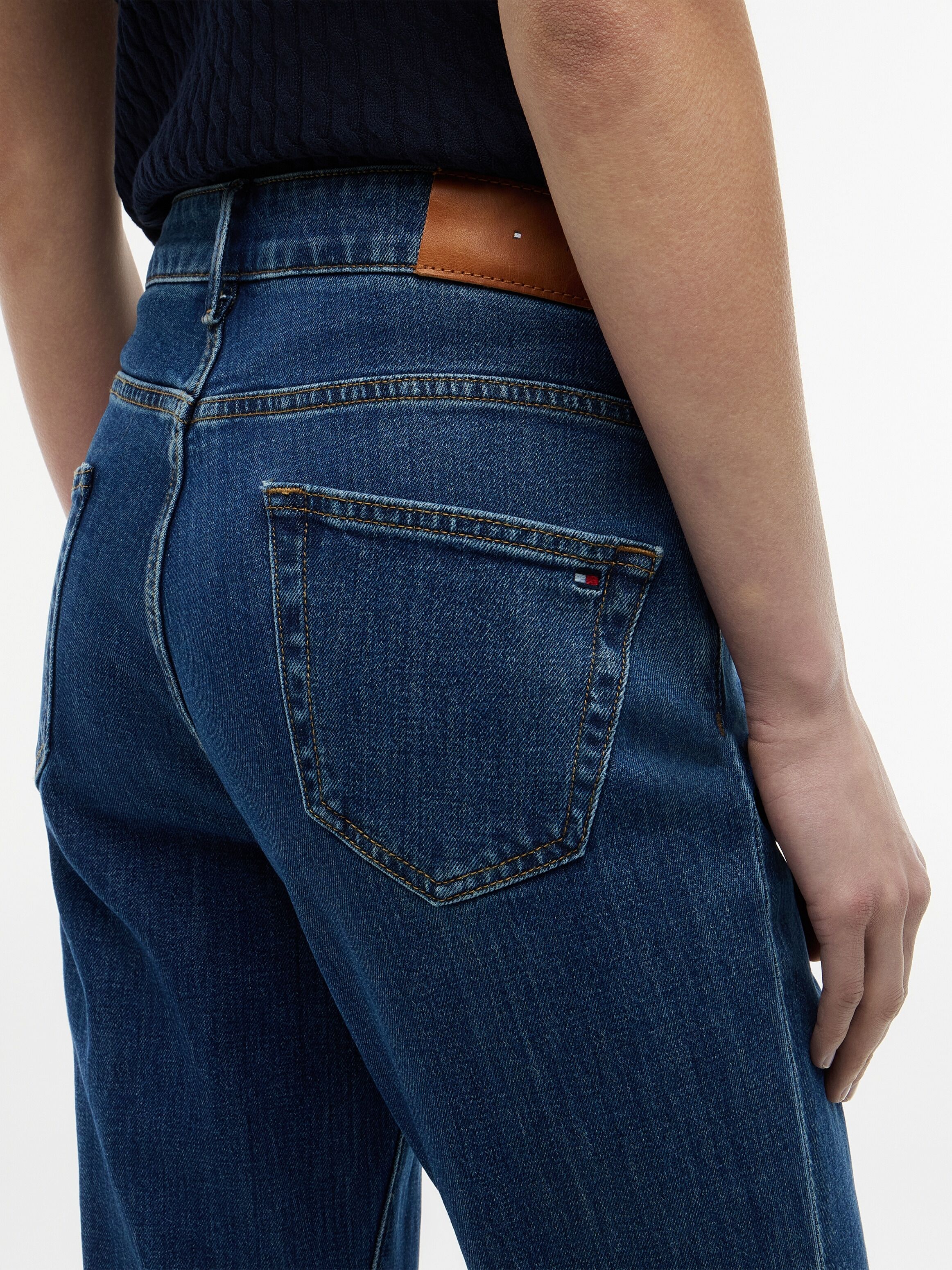 Bootcut-Jeans TOMMY HILFIGER "BOOTCUT RIAN RW", Damen, Gr. 27, Länge 32, blau (rian), Denim/Jeans, Obermaterial: 99% Baumwolle, 1% Elasthan, unifarben, lang, Jeans Bootcut-Jeans, Baumwollmischung, Stretch, ausgestellte Beinform rian 27, Länge 32