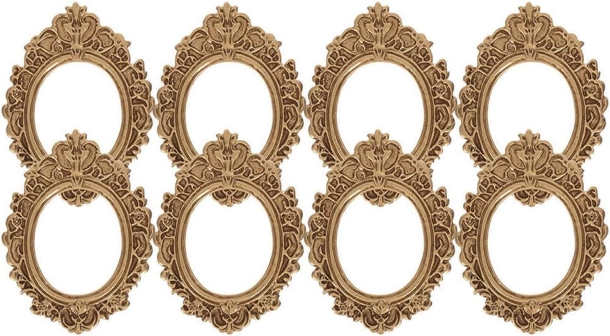 Set van 8 gouden ovale fotolijsten van robuuste hars voor vintage decoratie