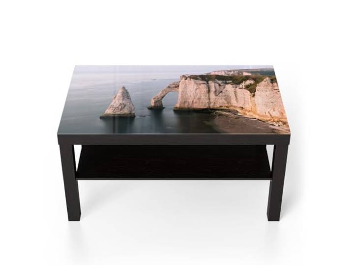 DEQORI Glastisch schwarz groß 90x50 cm Motiv Klippen von Étretat ausgefallener Beistelltisch aus Glas Hochglanz Couchtisch fürs Wohnzimmer moderner Couch Tisch mit Design