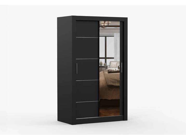 Schwebetürenschrank LION 120 cm Schwarz Schwarz + Spiegel
