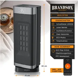 Brandson Keramik Heizlüfter 2000W, 70° Oszillation, Kippschutz, WIFI, App-Steuerung Tuya Smart, schwarz/matt, Heizlüfter, Schwarz