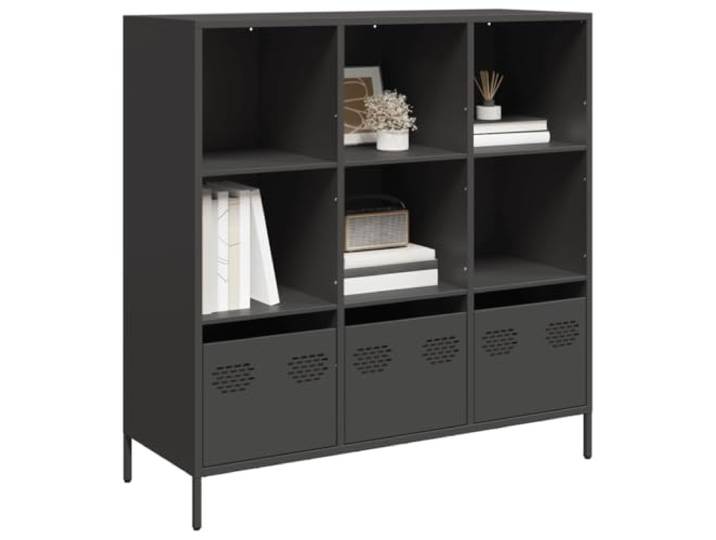 RJPLMFV Anrichte, hoch, 101,5 x 39 x 103,5 cm, Stahl, Schwarz Möbel-Aufbewahrung, Regal, Schrank, Schublade, Metallbeine, Wandbefestigung inklusive, Wohnzimmer, Büro