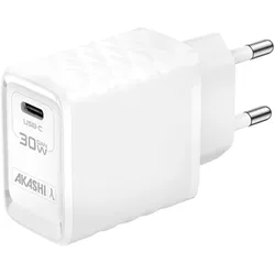Akashi USB-C Ladegerät für Smartphone Tablet GaN 30W Schnellladen Power Delivery (30 W, 1 Port), USB Ladegerät, Weiss