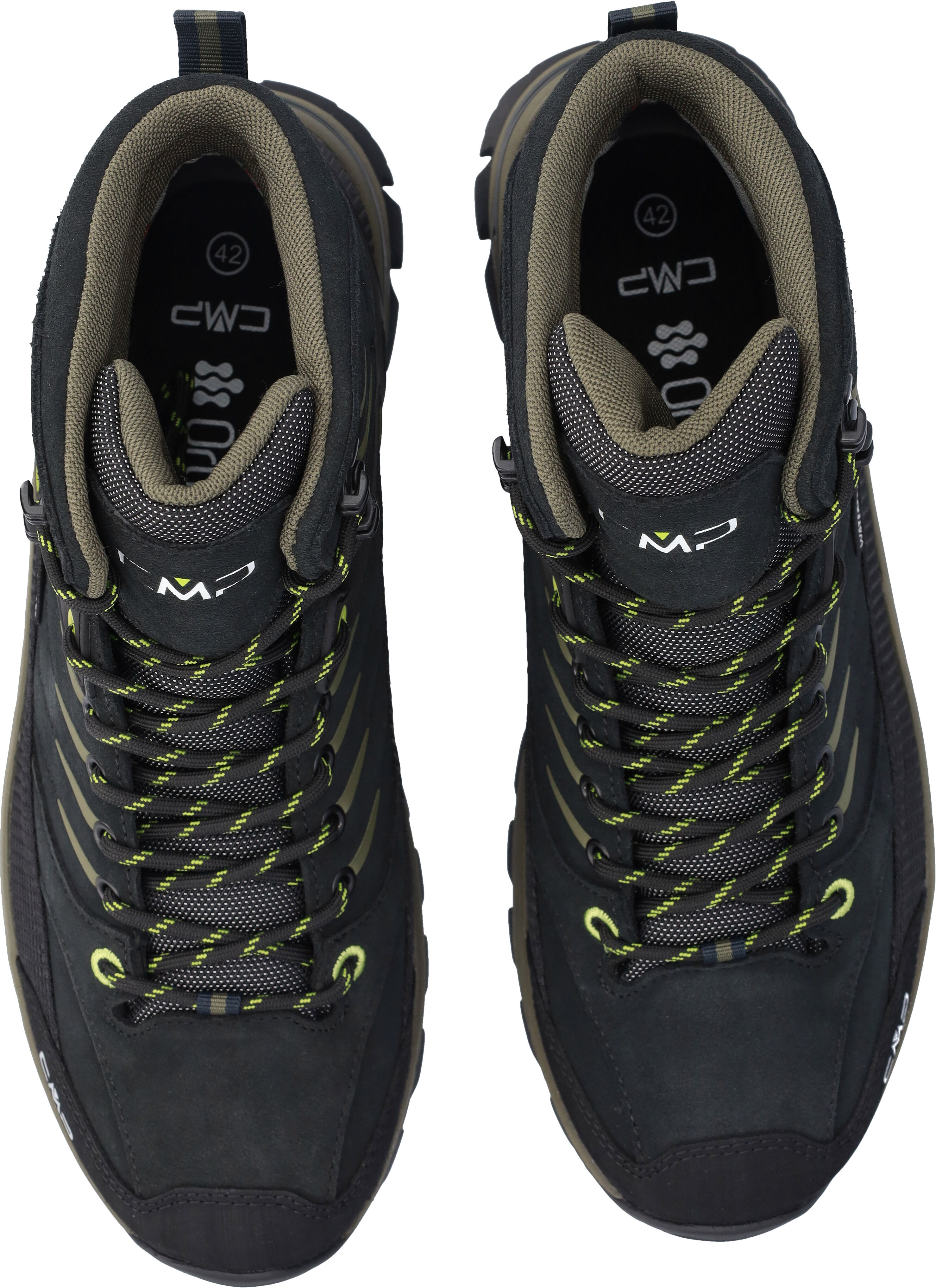 Wanderschuh CMP "RIGEL 2.0 MID WP TREKKING SHOES", Herren, Gr. 43, Synthetik, schwarz (deep piombo, cardamom), Leder, Schuhe Wanderschuh, wasserdicht deep piombo, cardamom 43, Synthetik