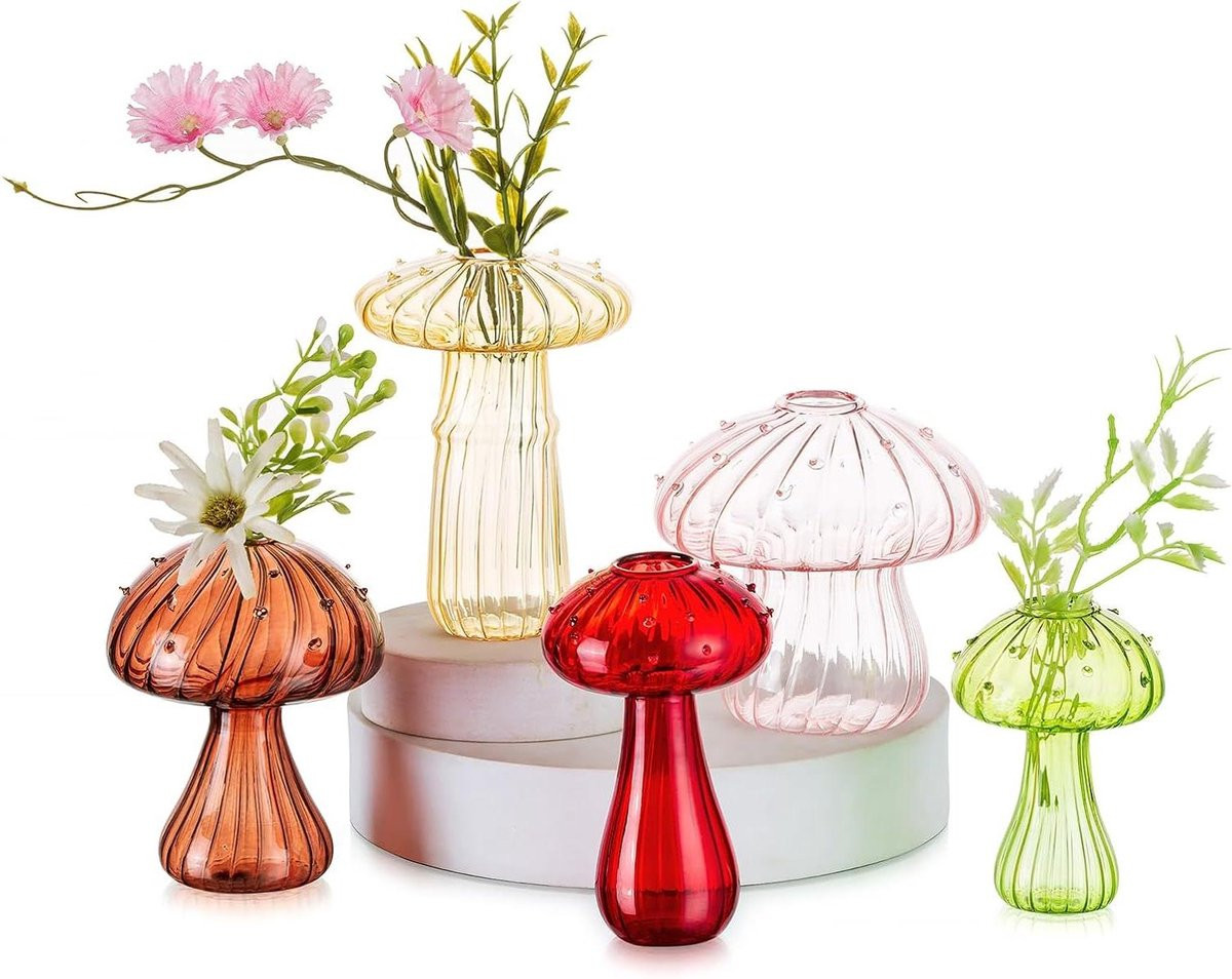 Set van 5 gekleurde decoratieve mini vazen met maanvormige vormgeving voor tafeldecoratie
