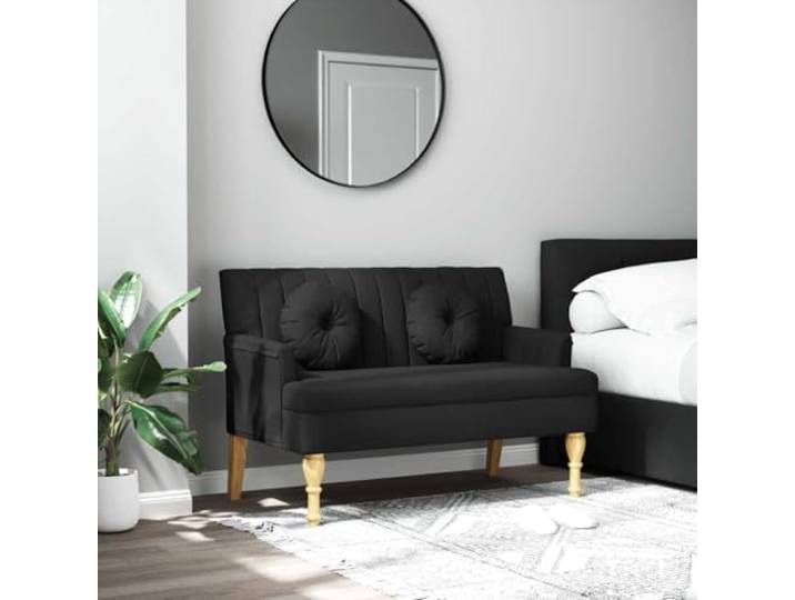 TEKGHUT Sitzbank mit Kissen Schwarz 113x64,5x75,5 cm Stoff Stoff, Kautschukholzbeine, Sperrholzgestell, 110 kg Belastbarkeit, k-Stil