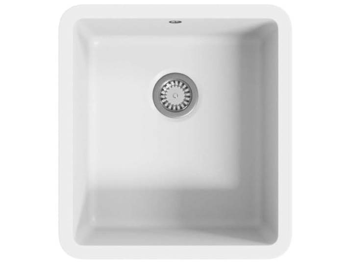 Xhnifbn Granitspüle Einzelbecken Weiß 42 x 46 cm Unterbauspüle Kratzfeste Quarzkomposit-Küchenspüle für die Küche, hitzebeständig bis 280 °C, inklusive praktischem Siebkorb.