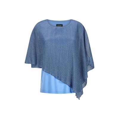 Kurzarmshirt GOLDNER "Asymmetrisches Blusenshirt mit Glanzgarn", Damen, Gr. 44, blau, Obermaterial: 100% Polyester PES., figurumspielend, Shirts, Shirt mit asymmetrischen Überwurf