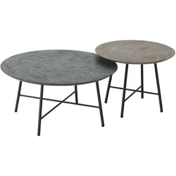 Couchtisch Delta 2er Set aus Mortex, modern rundes Design, Pepper dunkelgrau braun, Metallgestell