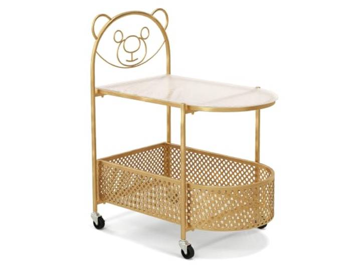 Helloshop26 Mobiler Couchtisch, 60 x 40 x 76 cm, 2 Ebenen, mit Bärenmotiv, praktische Aufbewahrung, aus vergoldetem Metall, 20_0013786