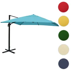 Gastronomie-Ampelschirm HWC-A96, 3,5x3,5m (Ø4,95m) Polyester Alu/Stahl 25kg ~ türkis ohne Ständer