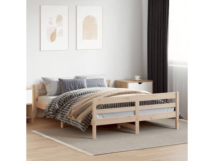vidaXL Bed Frame Natur 140 x 200 cm Solid Pine Wood, Plywood