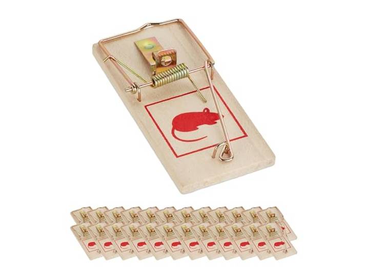 Relaxdays Piège à Rats\, Lot de 25\, pièges Classiques\, réutilisables\, sans Poison\, Arceau métallique\, Bois Naturel