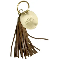 Chic Antique Schlüsselanhänger aus Leder mit Spruch, Home, cognac