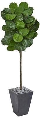 Nearly Natural 6' Fiddle Leaf Artificial Tree in Slate Finished Planter