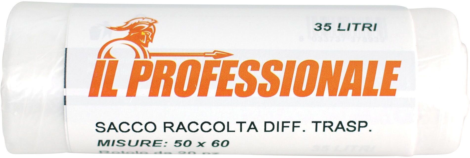Ilprofessionale SACCO PATTUMIERA TRASPARENTE 50x60 cm 35 l ECONOMICO 20 PEZZI ANTIGOCCIA IN HDPE