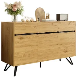 3-Türiges Sideboard 140x40x75 cm in Holzoptik mit Metallbeinen – Modernes Design, Viel Stauraum, Stabil & Pflegeleicht