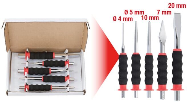 Jeu de burins et chasses, 5 pcs ; KS Tools (156.0240)
