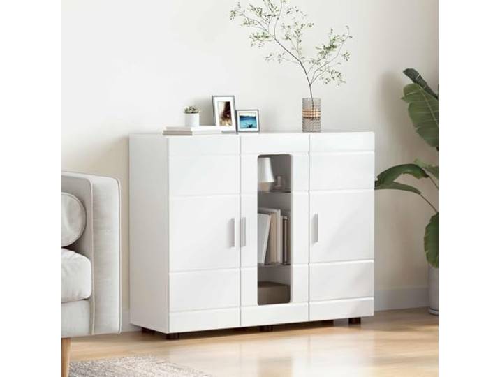 Holzschrank Hochglanz Weiß, Schrank aus Holzwerkstoff mit Stauraum Modernes Design, rechteckige Form, matte Oberfläche, robustes Material, vielseitig nutzbar, einfache Reinigung