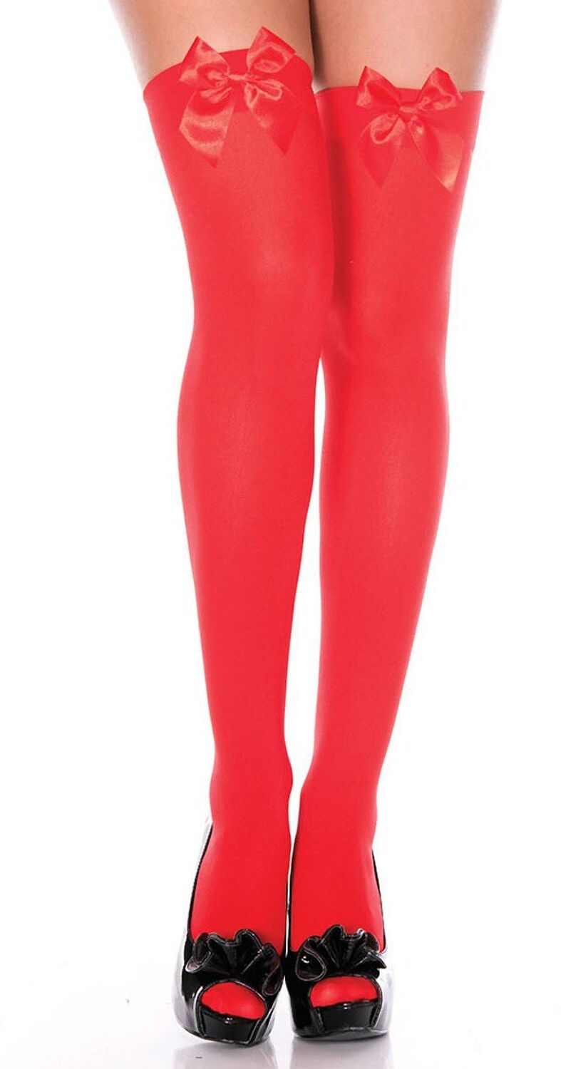 Music Legs Bas opaques rouges noeuds satinés rouges - MH4742RED