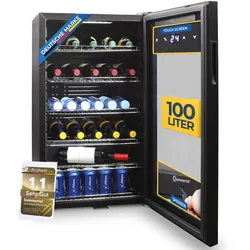 Sommertal Kühlschrank GK 100– Leiser Getränkekühlschrank mit LED, Touchscreen & Schloss kleiner Flaschenkühlschrank schwarz 100L