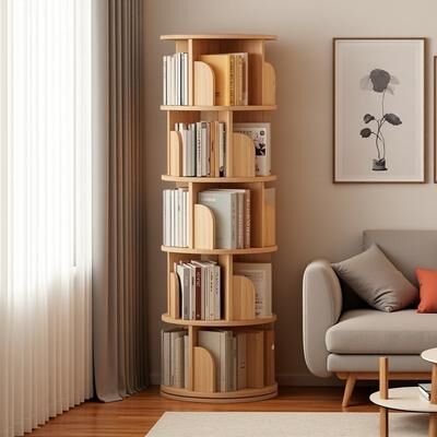 ZWYO HOSIMU "61.8""H 5-Tier Rotating Bookshelf, 360° Display Round Spinning Bookshelf, Space-Saving Small Space Storage for Bedroom, Home"