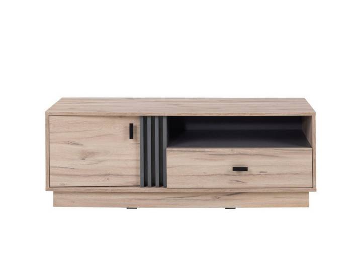 Deine Möbel 24 TV-Schrank ALL 5 Lowboard Fernsehtisch TV Bank TV Tisch Fernseher Tisch TV Möbel (Set, 2-St., Modern) Anthrazit Lamellen Eiche 125 cm breit