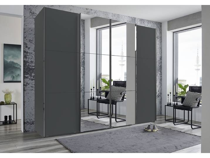Schwebetürenschrank Level36 236 cm Typ C 300 x 236 x 65cm ohne Grau/Graphit Chrom mit Spiegeltür/-en