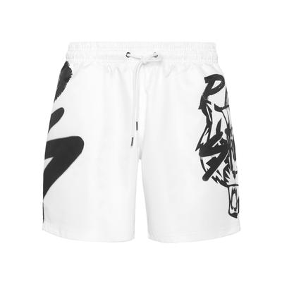 Shorts PLEIN SPORT "Jogging-Shorts", Herren, Gr. S, US-Größen, schwarz-weiß (01, weiß), Obermaterial: 100% Polyester, Hosen Shorts