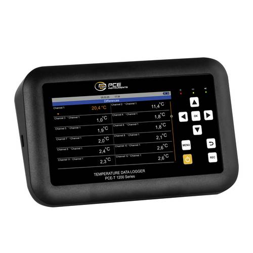 PCE Instruments 12-Kanal-Datenlogger-Thermometer PCE-T 1220 |-200 ... 1800°C |°F |Thermoelementtypen K J S R E T N B