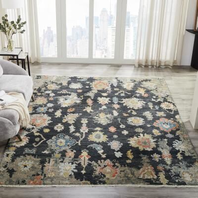 KALATY Amaris Charcoal Hand Knotted Wool Area Rug