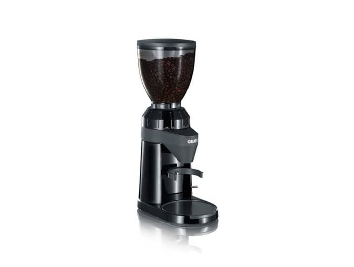 GRAEF CM802 - Elektrische Kaffeemühle, Aluminiumgehäuse, Bohnenbehälter 350 g, Edelstahl-Kegelmahlwerk, 40 Mahlgrade, Kaffeemühle Siebträger, Antistatik-Einsatz, Aluminium-Schaufelrad, 128 W, Schwarz