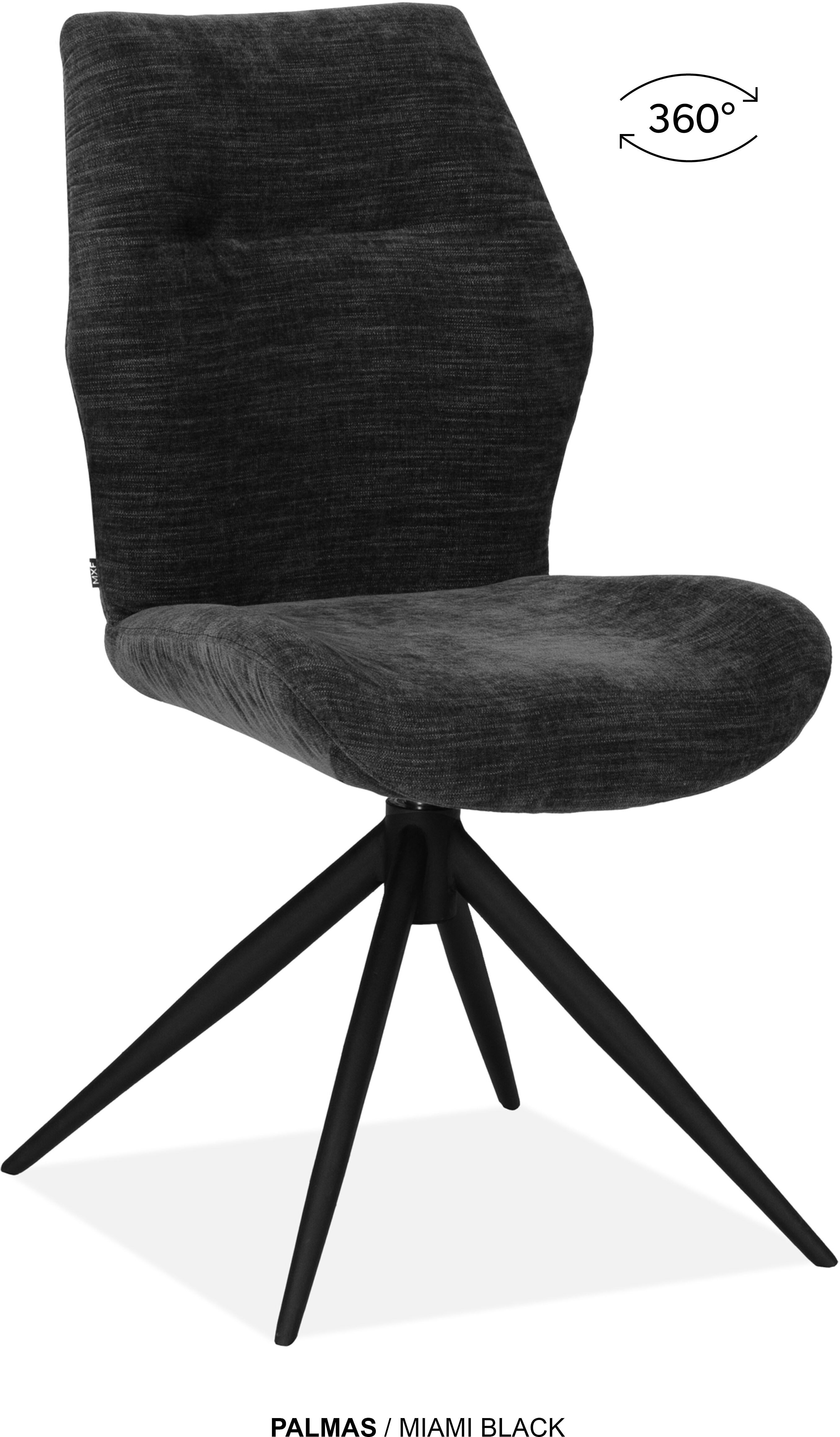 Esszimmerstuhl OMG DESIGN "Palmas", schwarz (schwarz, schwarz, schwarz), B:49cm H:91,5cm T:63,5cm, Polyester, Stühle, Esszimmerstuhl, Drehstuhl mit auto-return, Moderner Bezug