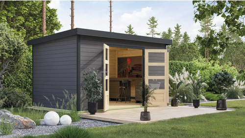 Gartenhaus Karibu Metalwood 2 7B Blech anthrazit 390 x 273 cm terragrau