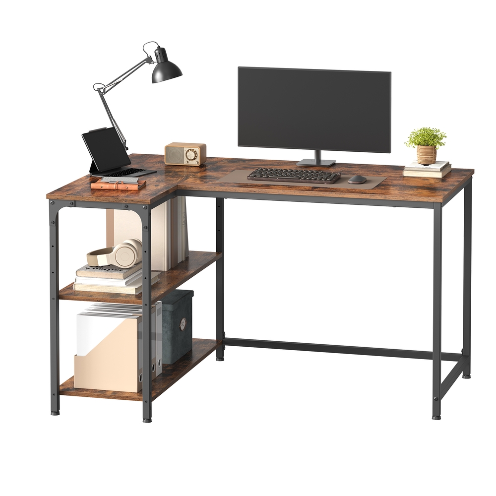 VASAGLE Schreibtisch mit Stauraum, L-Form Computertisch, höhenverstellbare Ablage LWDB35135KD01