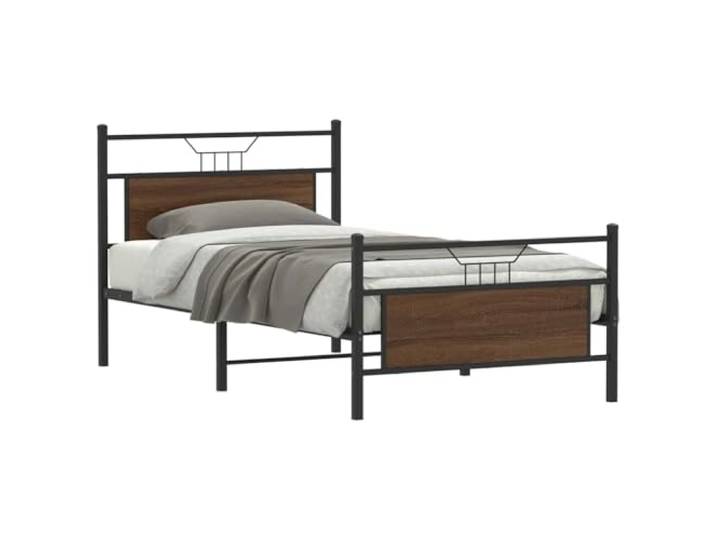 Stahlgestell mit Stauraum Schlafzimmer Bettgestell 107x203 cm Braun Bettgestell ohne Matratze Metallbett mit Lattenrost Eichen-Optik 107x203 cm Stauraum Kopf- und Fußteil Stabil Schlafzimmer