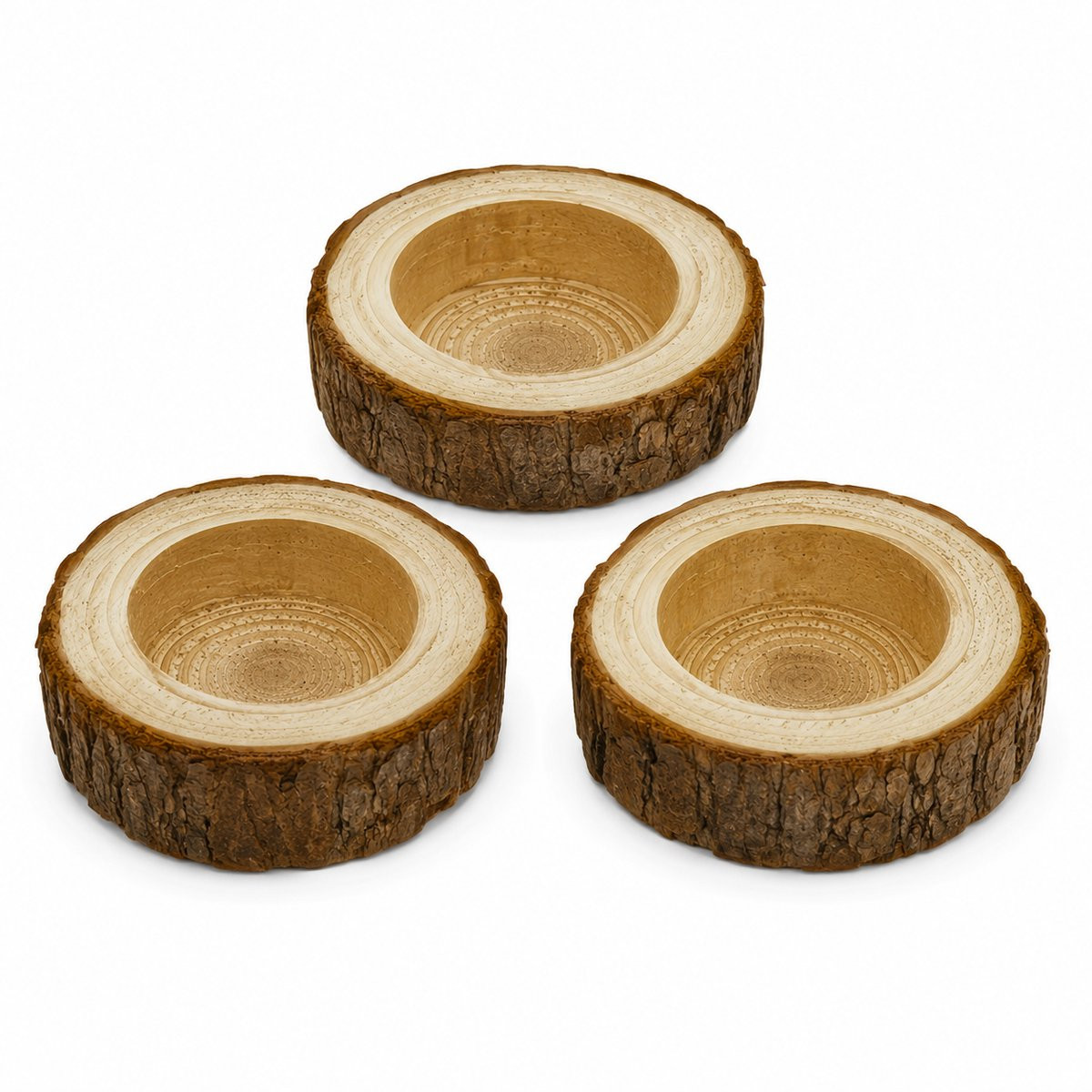 Nuvex Set van 3 Lichtbruine Houten Waxinelichthouders in Boomstammodel voor Rustieke Decoratie