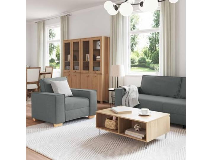 KTHLBRH 3-teiliges Sofa dunkelgrau 220 x 80 x 84 cm Atmungsaktives Leinen-Mischgewebe, minimalistisches Design, elegantes Set für Wohnzimmer