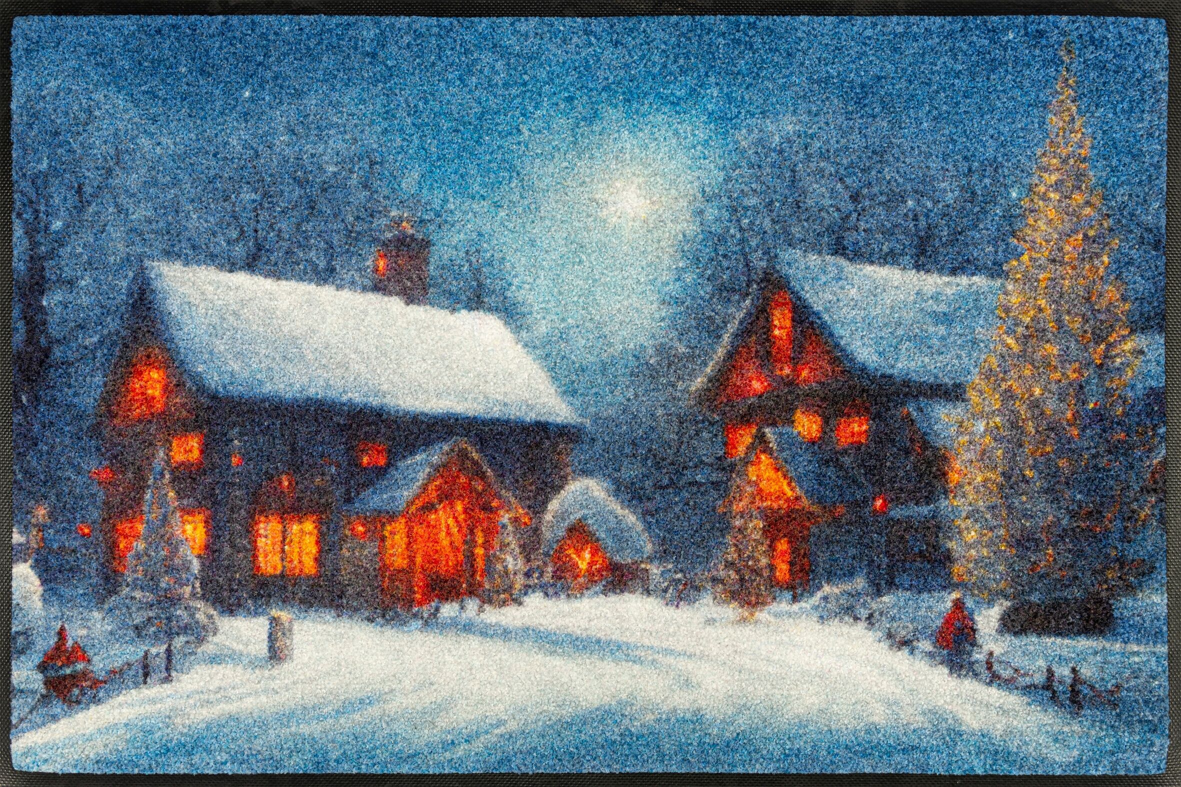 Fussmatte "Twinkle Village", blau (bunt), B:50cm H:7mm L:75cm, Polyamid, WASH+DRY BY KLEEN-TEX, Teppiche, Fussmatte, waschbar und trocknergeeignet bunt B : 50cm 1 Stk., 7mm, L: 75cm