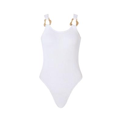 Badeanzug MODA MINX "SCRUNCH", Damen, Gr. S, weiß, 97% Polyamid, 3% Elasthan, unifarben, Badeanzüge Badeanzug, mit eleganten Schmuckelementen