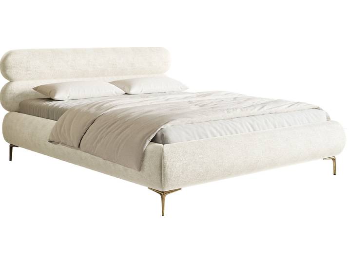 Selsey Roule - Lit rembourré blanc crème avec pieds dorés\, 160 cm