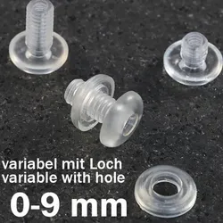 100 Druckösen mit Loch, Kunststoff, 0-9 mm Füllhöhe, transparent, PS