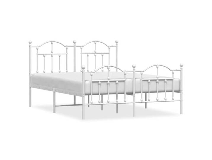 PUGYNBK Bettgestell aus Metall, Weiß, 150 x 200 cm, mit Bügel Pulverbeschichteter Stahl, Metalllatten und -beine, Stauraum unter dem Bett, Kopfteil zum Lesen