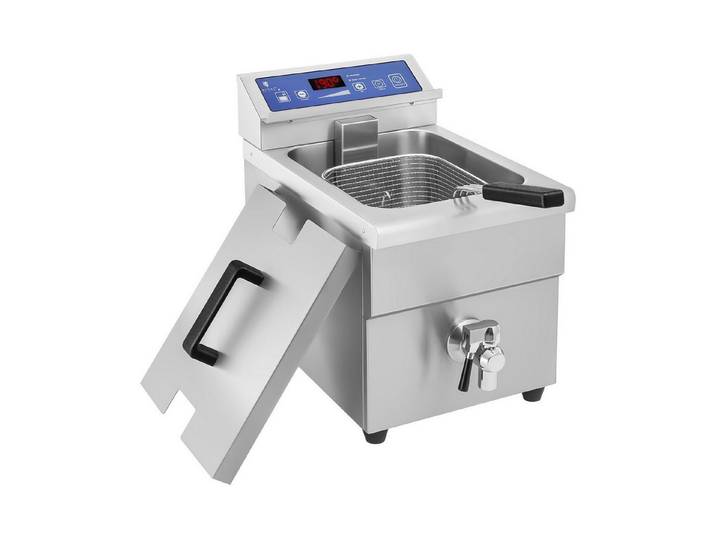 Royal Catering Fritteuse RCIF-10EB, 3500 W, 10 L Induktionsfritteuse mit Ablasshahn Timer LED