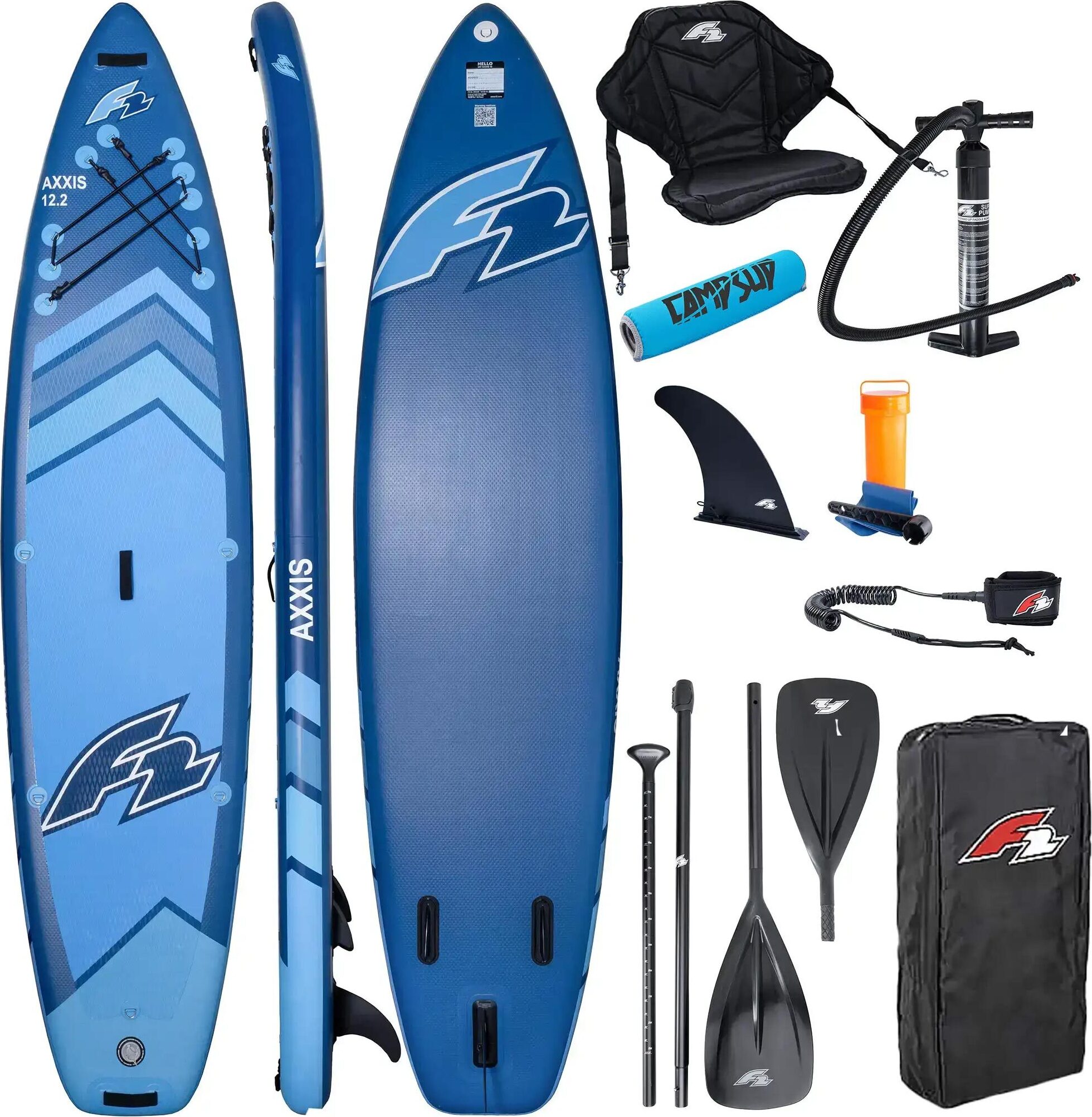 Aufblasbares SUP-Board F2 Axxis 12'2" Navy Blue Combo - Paddel 2-in-1 & Sitz + Boje für Paddel