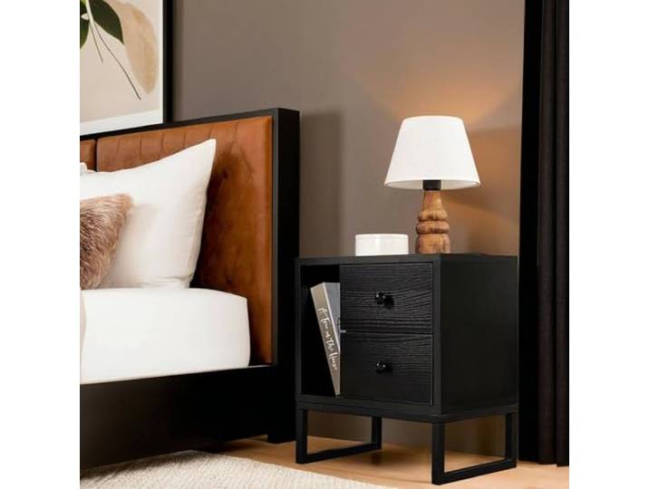 Dmora Nachttisch Predazzo 45.2x29.5x50 cm Schwarz 2 Schubladen
